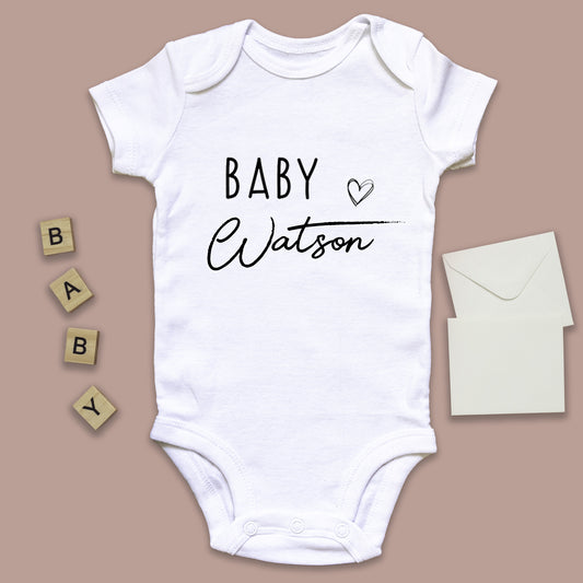 Personalised Baby Surname with Heart Baby Grow Vest