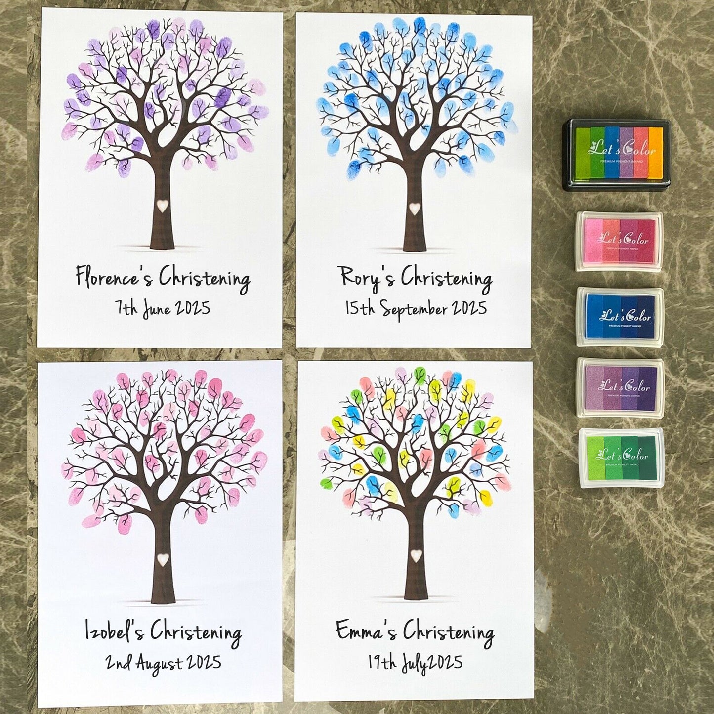Personalised Christening Print - Finger Print Tree - Option include Frame and Ink Pad - Add your name & Date