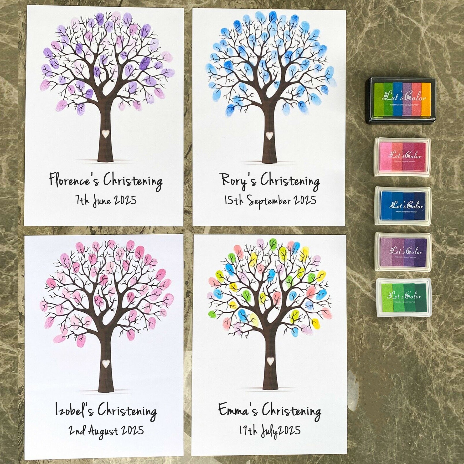Personalised Christening Print - Finger Print Tree - Option include Frame and Ink Pad - Add your name & Date