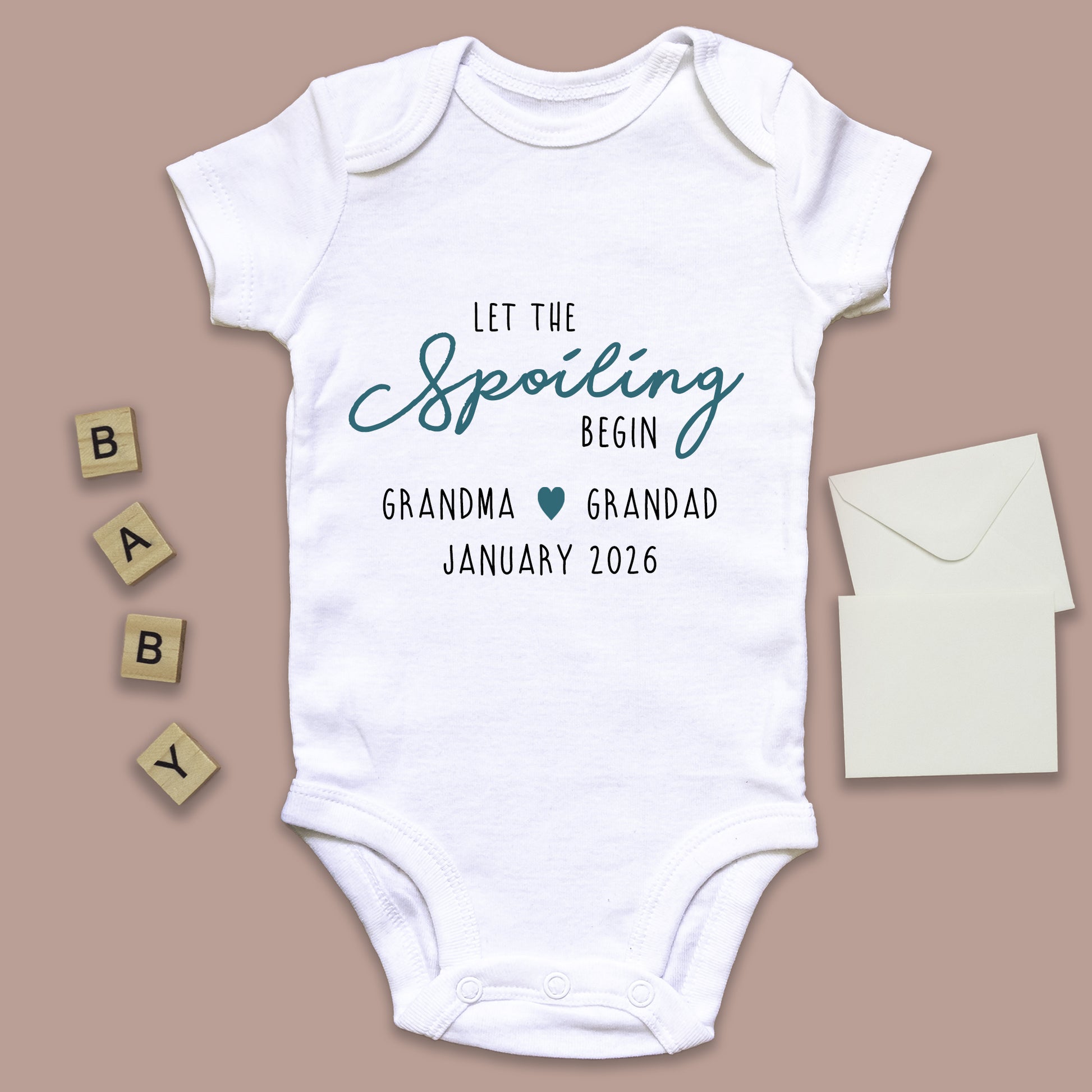 Personalised Let the Spoiling Begin Baby Grow Vest Grandparents