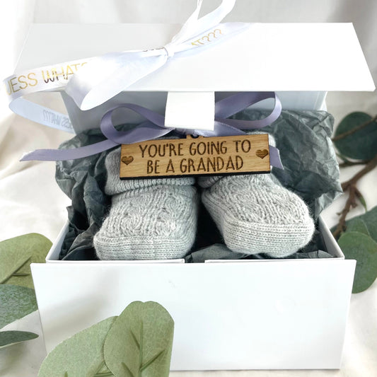 Guess What 'You're going to be a Grandad' Pregnancy Announcement Grey Booties 