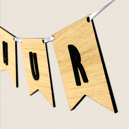Personalised Oak Wood Name Bunting - Nursery or Child's Room Decor - Add any Name