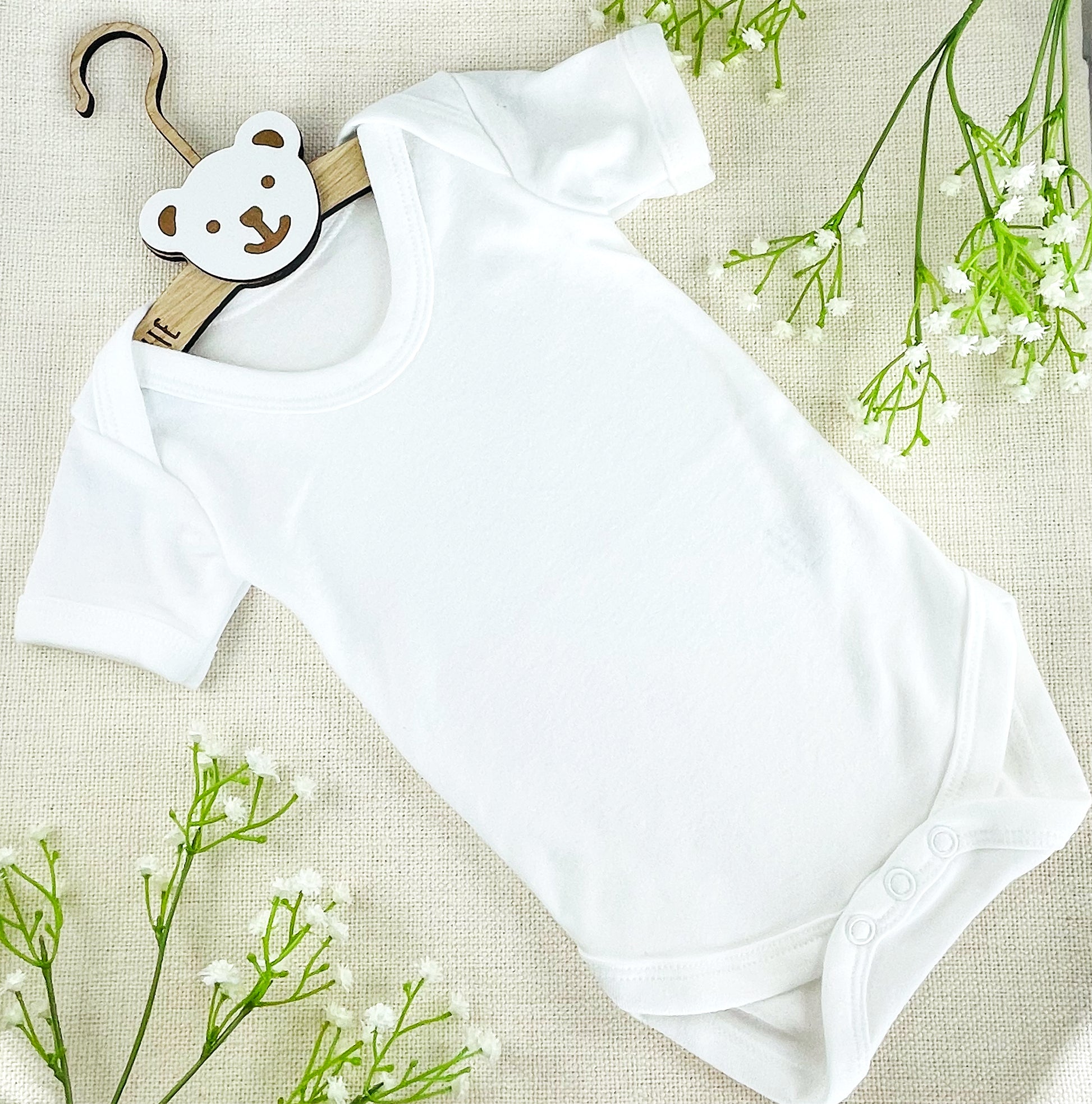 Personalised New Baby Clothes Hanger Wooden Hanger with Bear Face - Oak Wood
