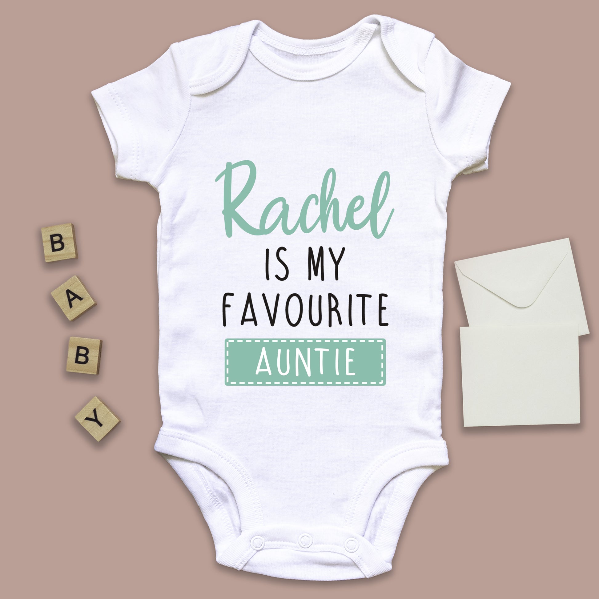 Personalised Favourite Auntie / Uncle Baby Grow Vest - Add any Name - Green