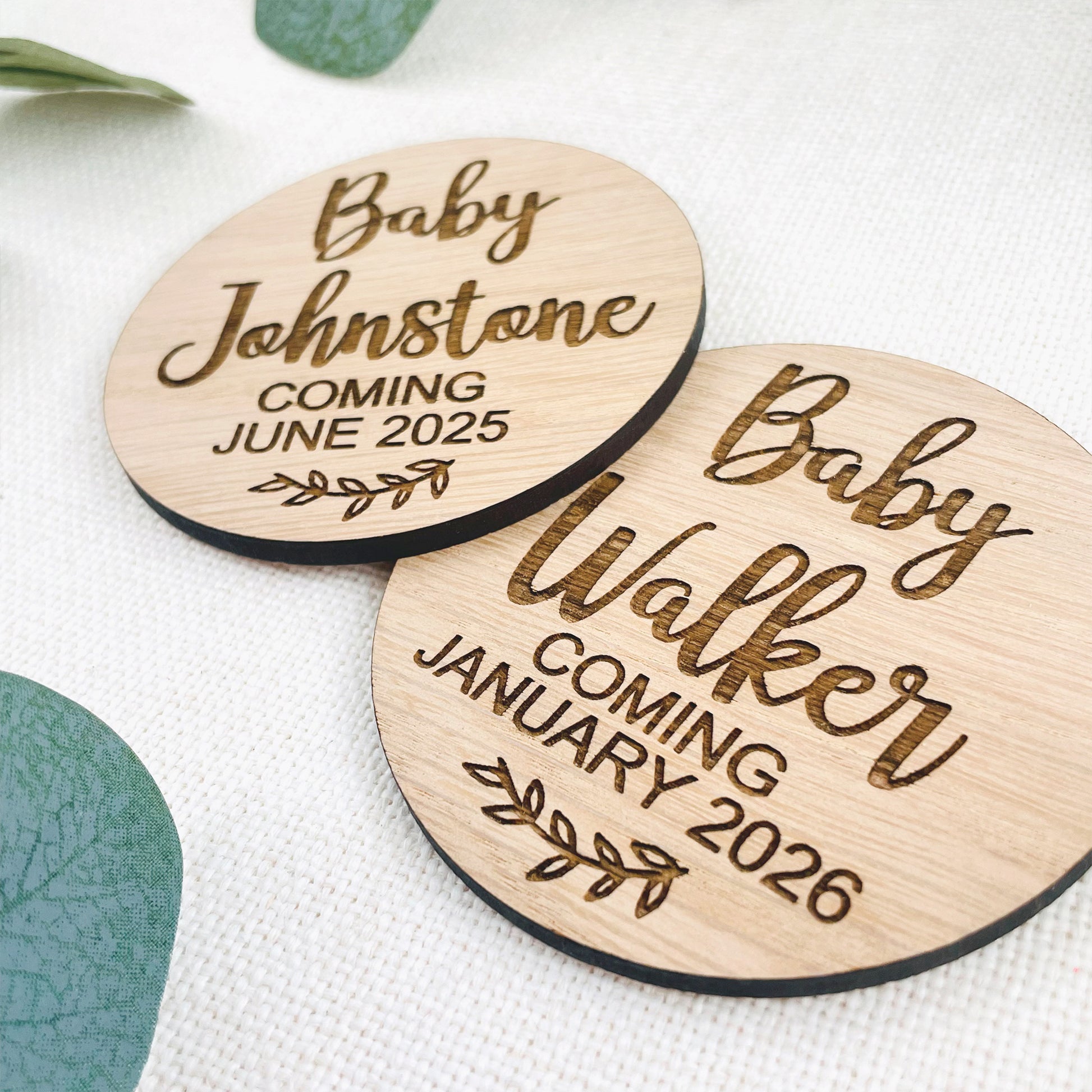 Pregnancy Announcement Baby Surname Wooden Disk Photo Prop