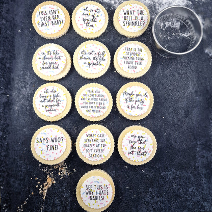 Baby Shower 'This isn't even her first baby!' Sprinkle Cupcake Biscuit Toppers x 13 - Baby Shower Cake - Funny Baby Shower - Mummy Again
