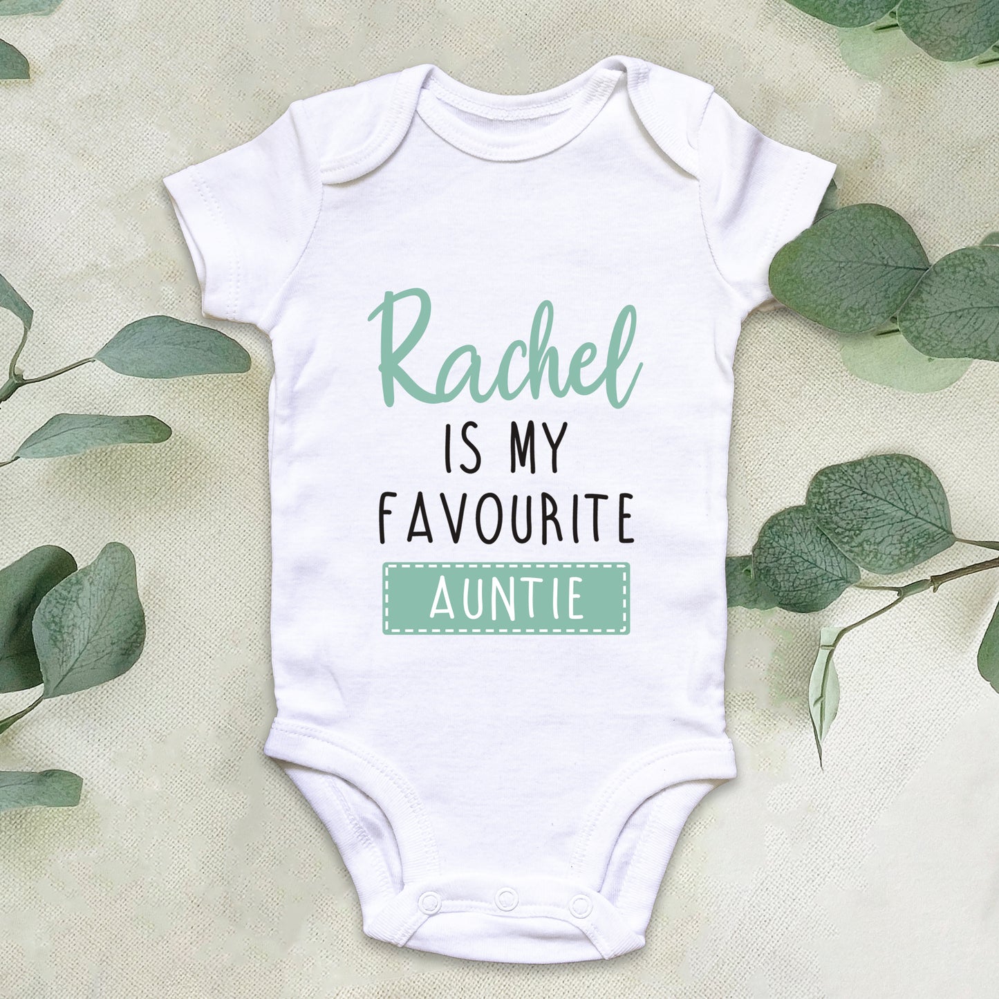Personalised Favourite Auntie / Uncle Baby Grow Vest - Add any Name - Green