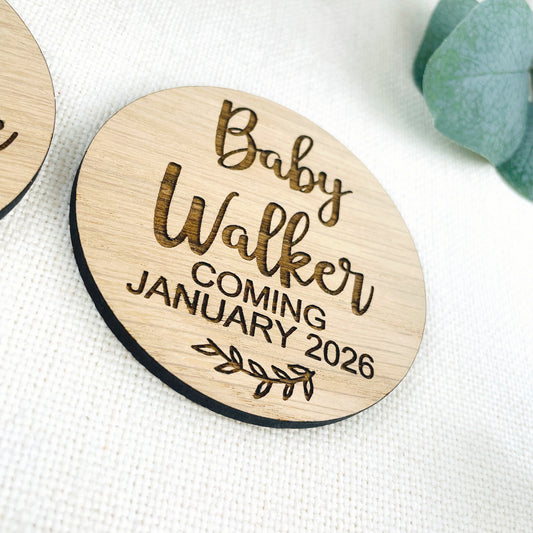 Pregnancy Announcement Baby Surname Wooden Disk Photo Prop