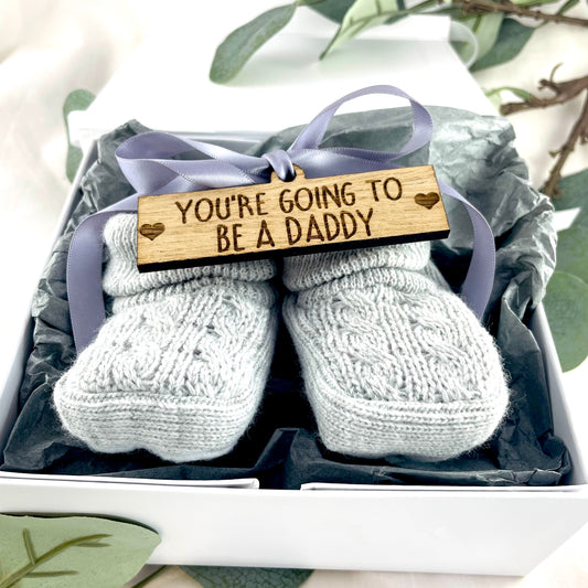 Guess What 'You're going to be a Daddy' Pregnancy Announcement Gift Boxed Grey Booties
