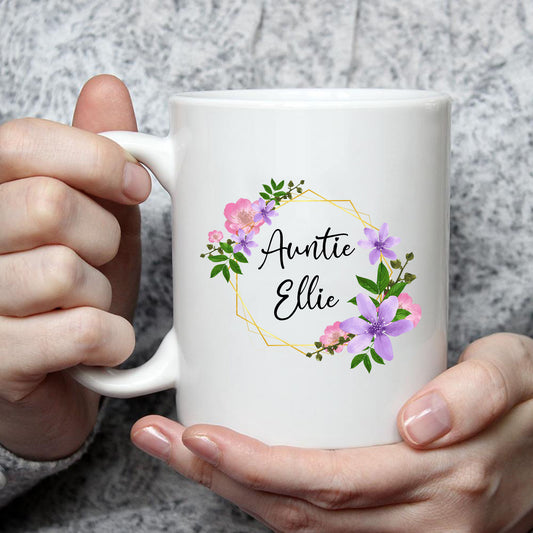 Personalised Auntie Gift Flower Mug - Add any Name