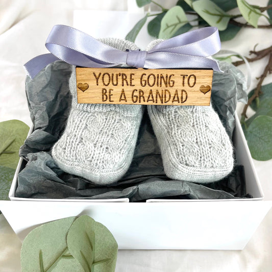 Guess What 'You're going to be a Grandad' Pregnancy Announcement Grey Booties 