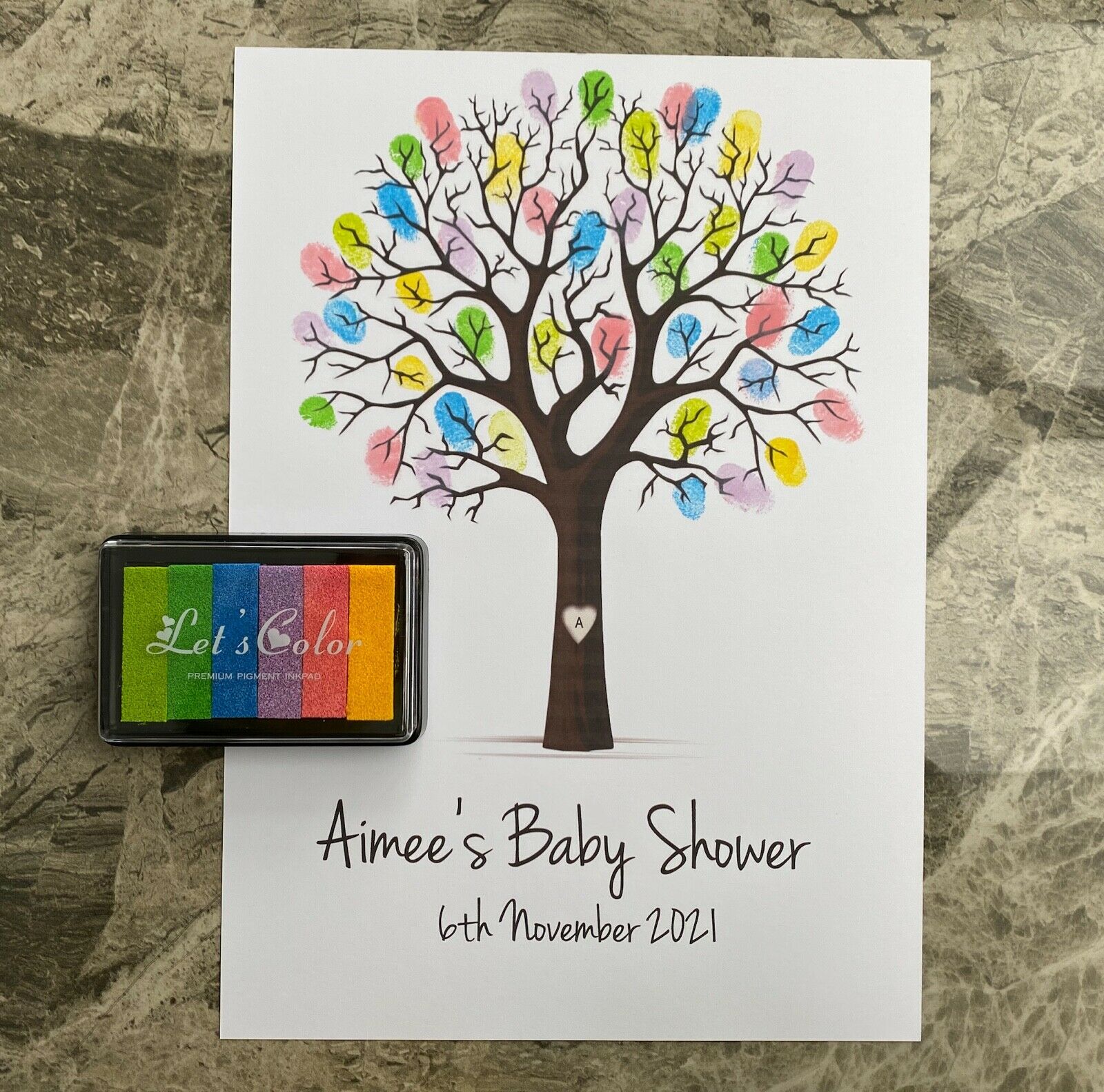 Personalised Baby Shower Finger Print Tree - Frame & Ink pad Option - Add your name & Date