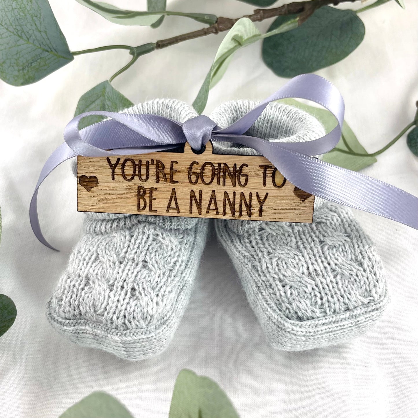 Guess What 'You're going to be a Nanny' Pregnancy Announcement Gift Boxed Grey Booties