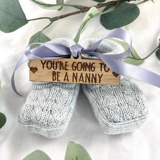 Guess What 'You're going to be a Nanny' Pregnancy Announcement Gift Boxed Grey Booties