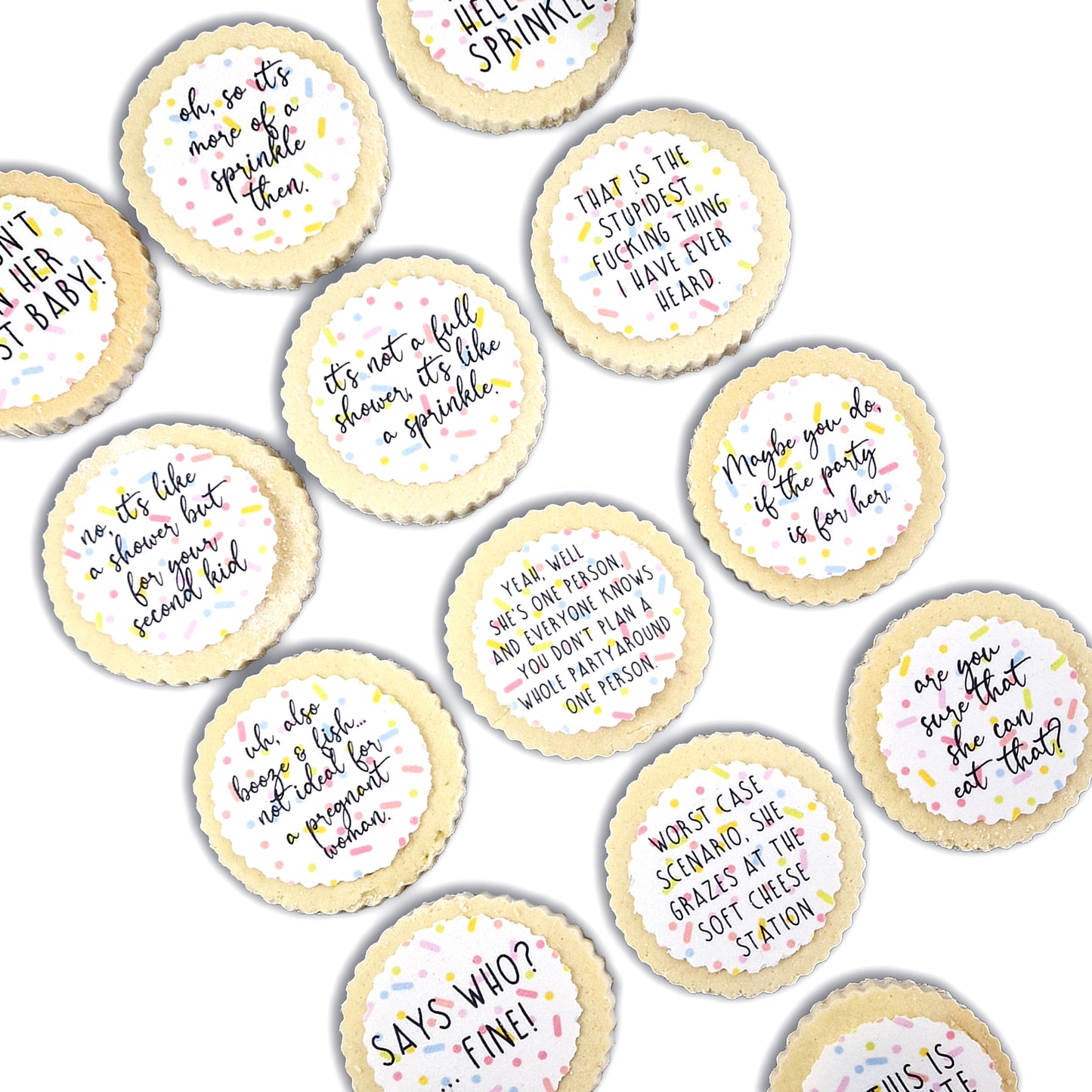 Baby Shower 'This isn't even her first baby!' Sprinkle Cupcake Biscuit Toppers x 13 - Baby Shower Cake - Funny Baby Shower - Mummy Again