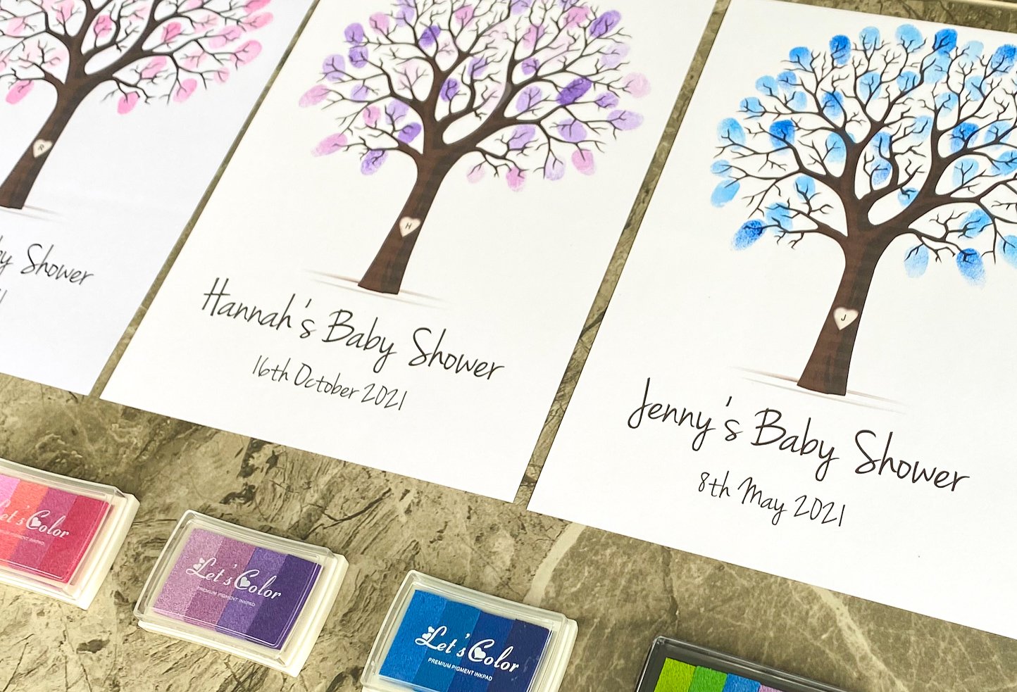 Personalised Baby Shower Finger Print Tree - Frame & Ink pad Option - Add your name & Date