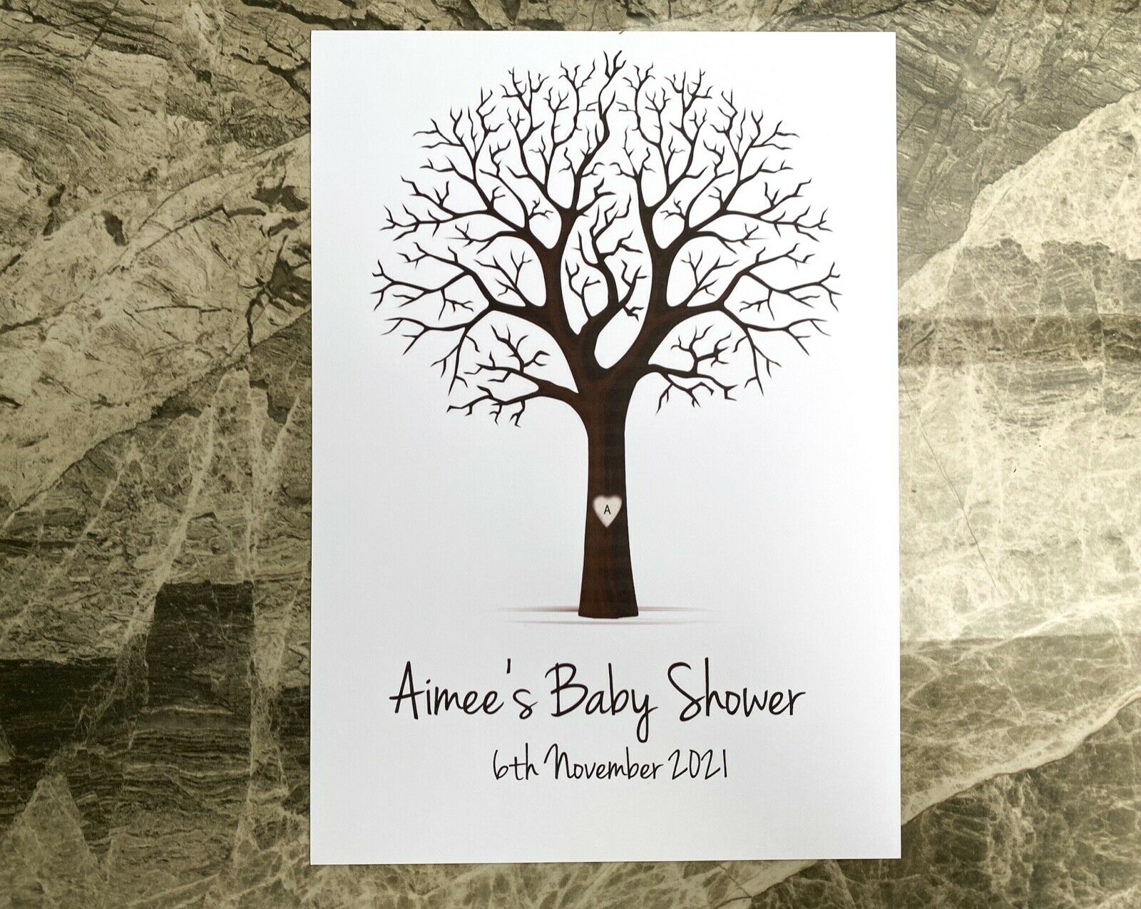 Personalised Baby Shower Finger Print Tree - Frame & Ink pad Option - Add your name & Date