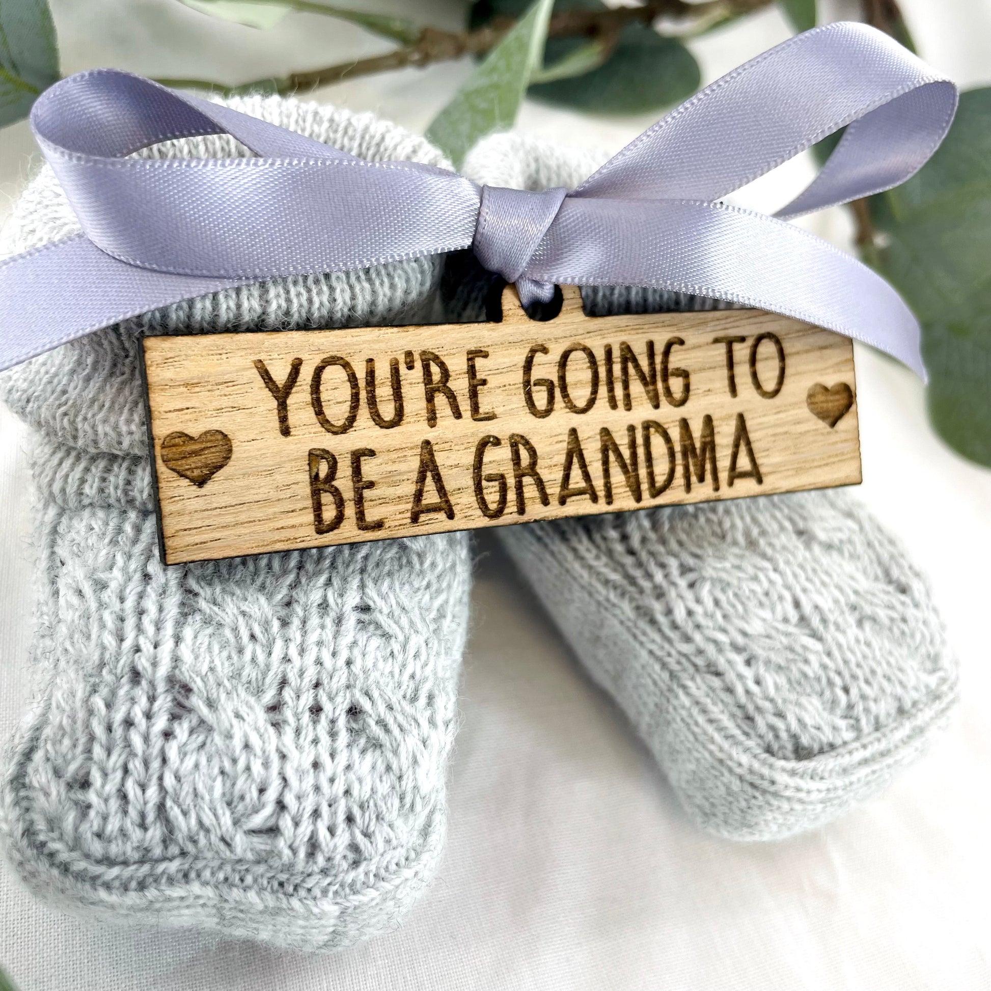 Guess What 'You're going to be a Grandma' Pregnancy Announcement Grey Booties