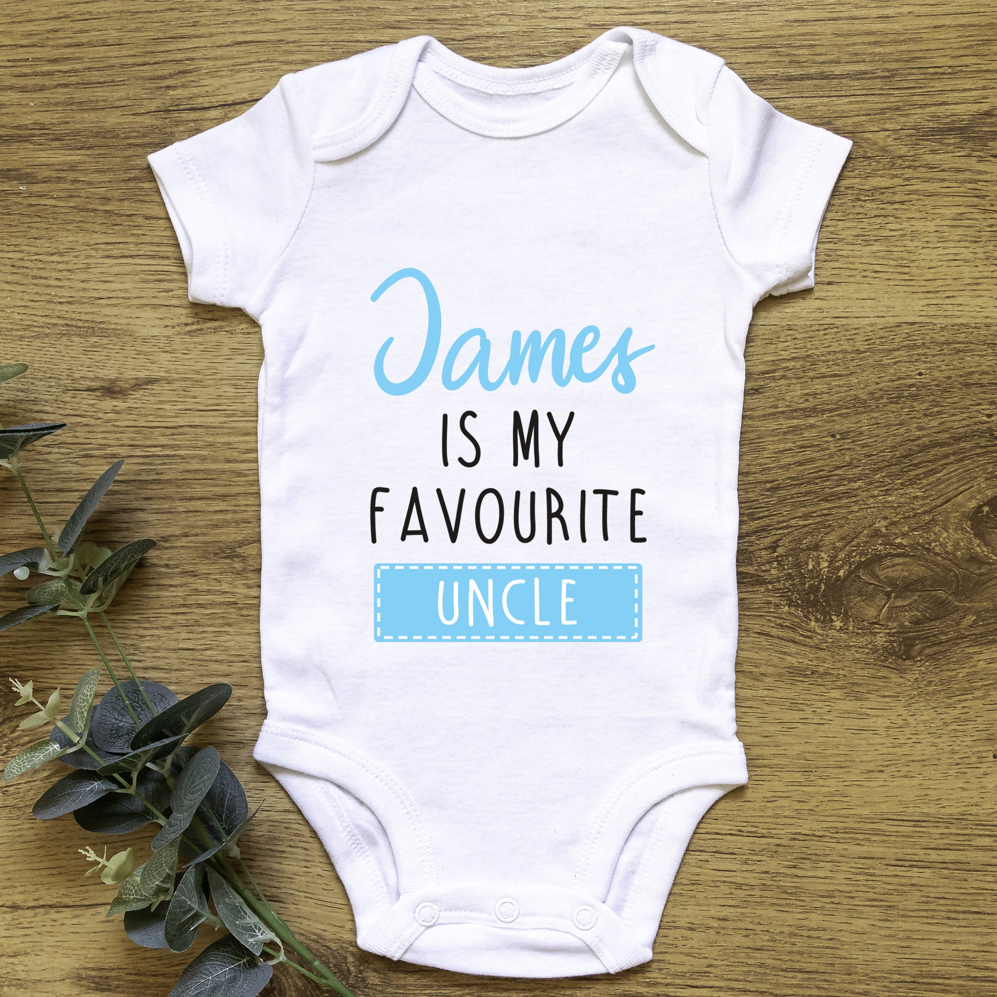 Personalised Favourite Auntie / Uncle Baby Grow Vest - Add any Name - Blue