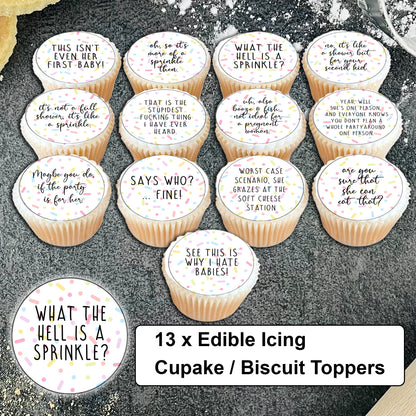 Baby Shower 'This isn't even her first baby!' Sprinkle Cupcake Biscuit Toppers x 13 - Baby Shower Cake - Funny Baby Shower - Mummy Again