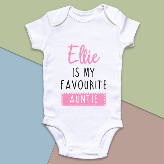 Personalised Favourite Auntie / Uncle Baby Grow Vest - Add any Name - Pink
