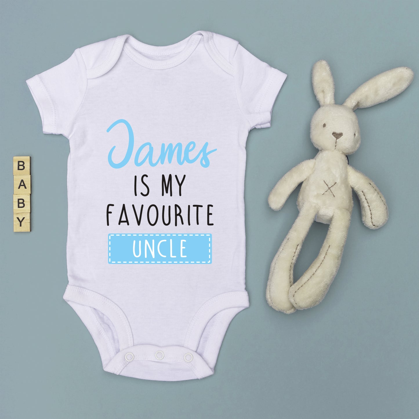 Personalised Favourite Auntie / Uncle Baby Grow Vest - Add any Name - Blue