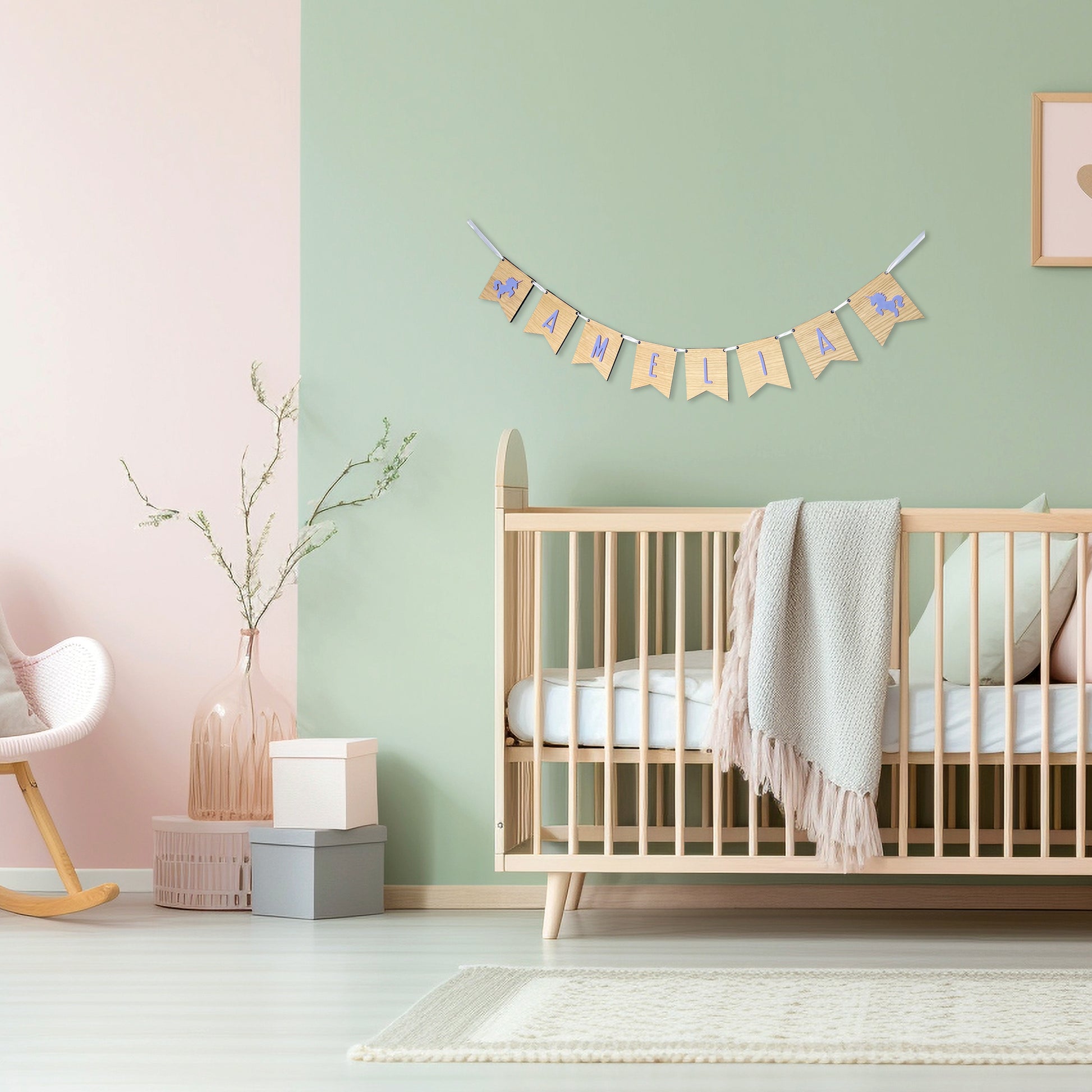Personalised Oak Wood Name Bunting - Nursery or Child's Room Decor - Add any Name