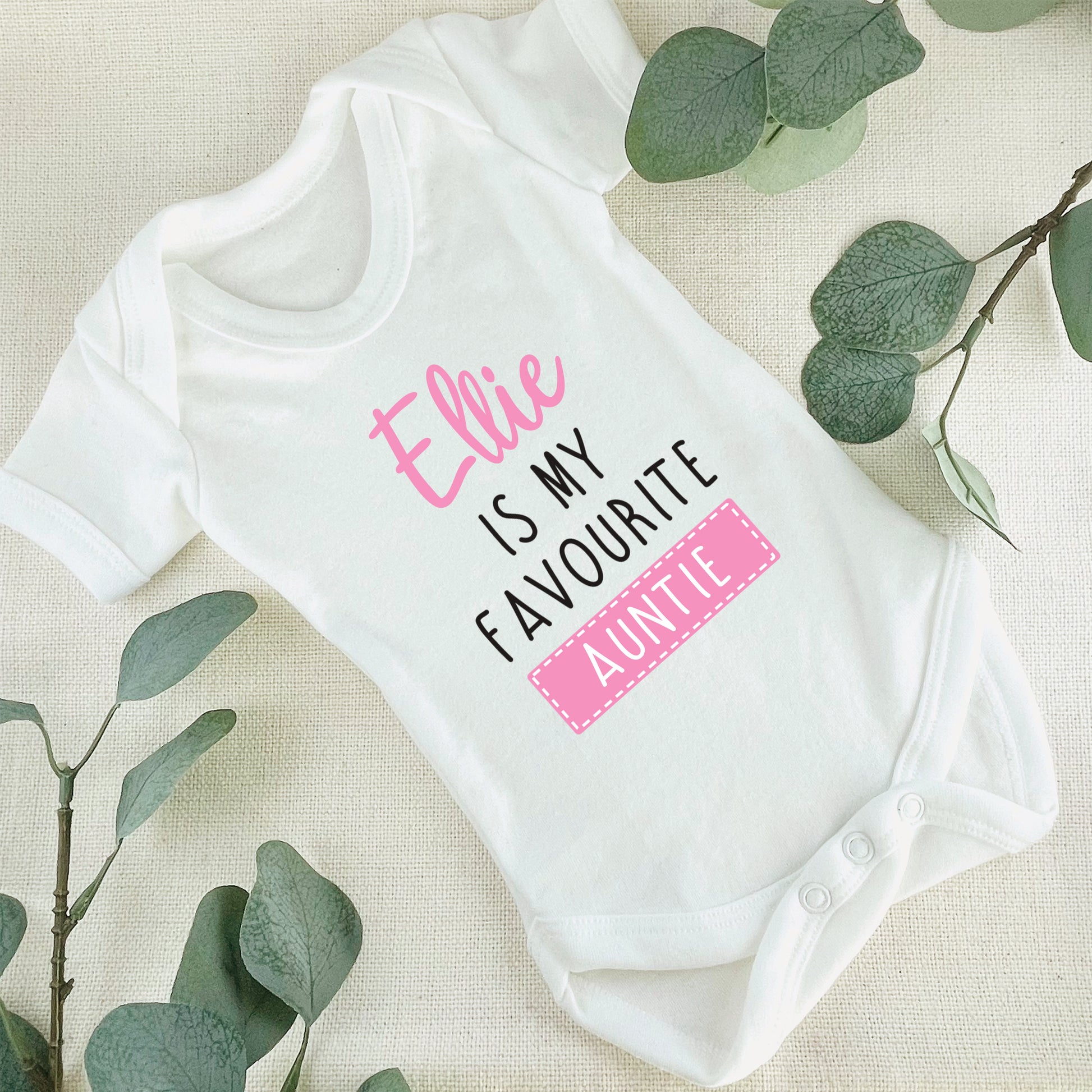 Personalised Favourite Auntie / Uncle Baby Grow Vest - Add any Name - Pink