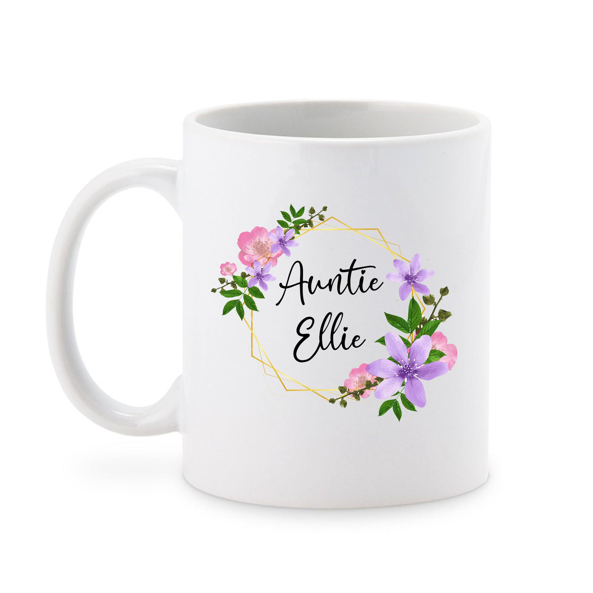 Personalised Auntie Gift Flower Mug - Add any Name