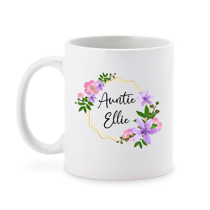 Personalised Auntie Gift Flower Mug - Add any Name