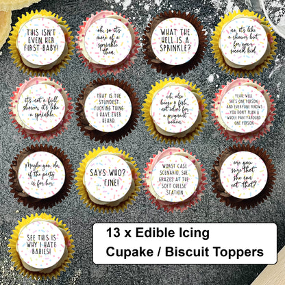 Baby Shower 'This isn't even her first baby!' Sprinkle Cupcake Biscuit Toppers x 13 - Baby Shower Cake - Funny Baby Shower - Mummy Again