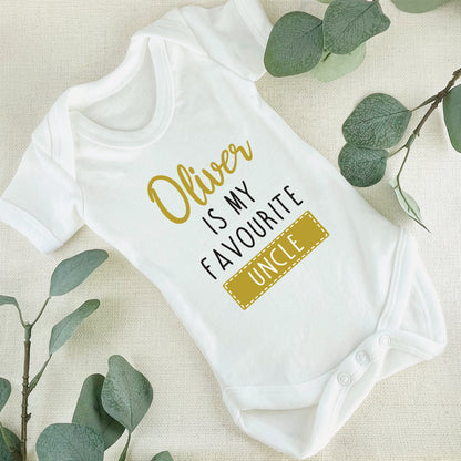 Personalised Favourite Auntie / Uncle Baby Grow Vest - Add any Name - Gold