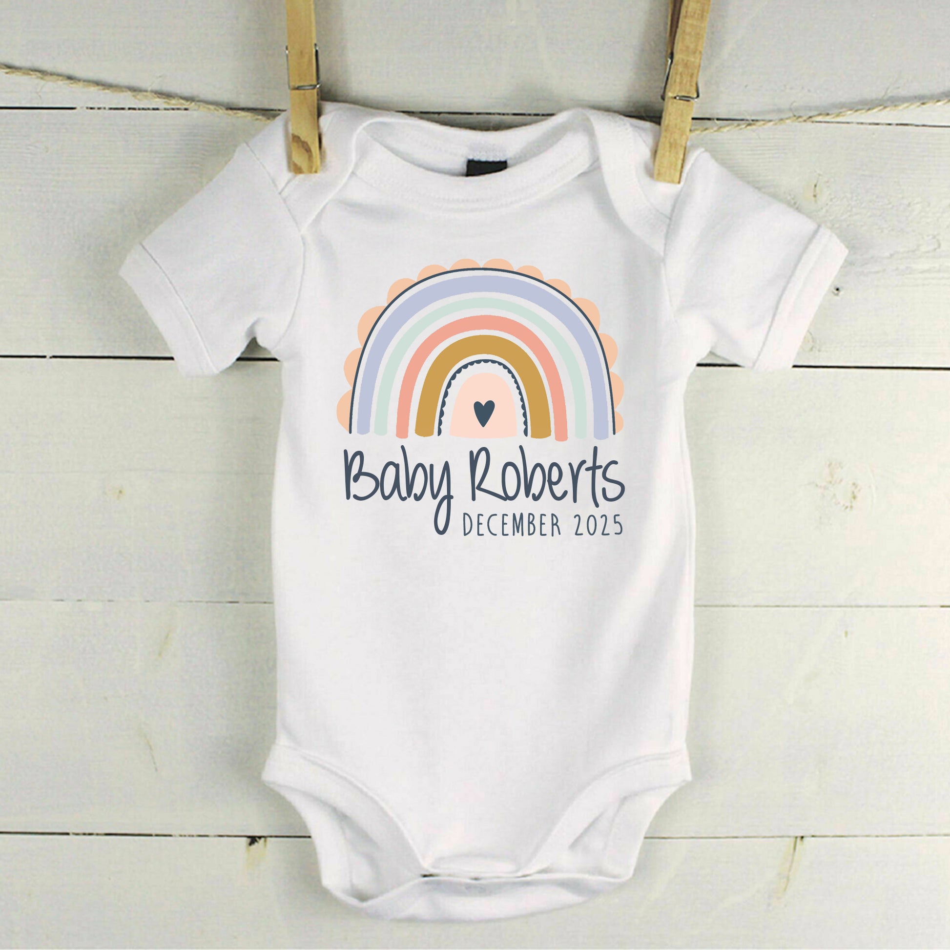 Personalised Surname Baby Grow Vest - Pastel Rainbow - Baby Name - New baby
