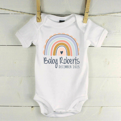Personalised Surname Baby Grow Vest - Pastel Rainbow - Baby Name - New baby