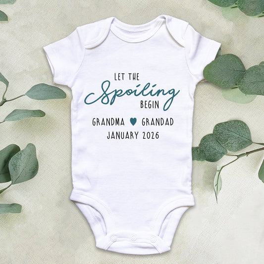 Personalised Let the Spoiling Begin Baby Grow Vest Grandparents
