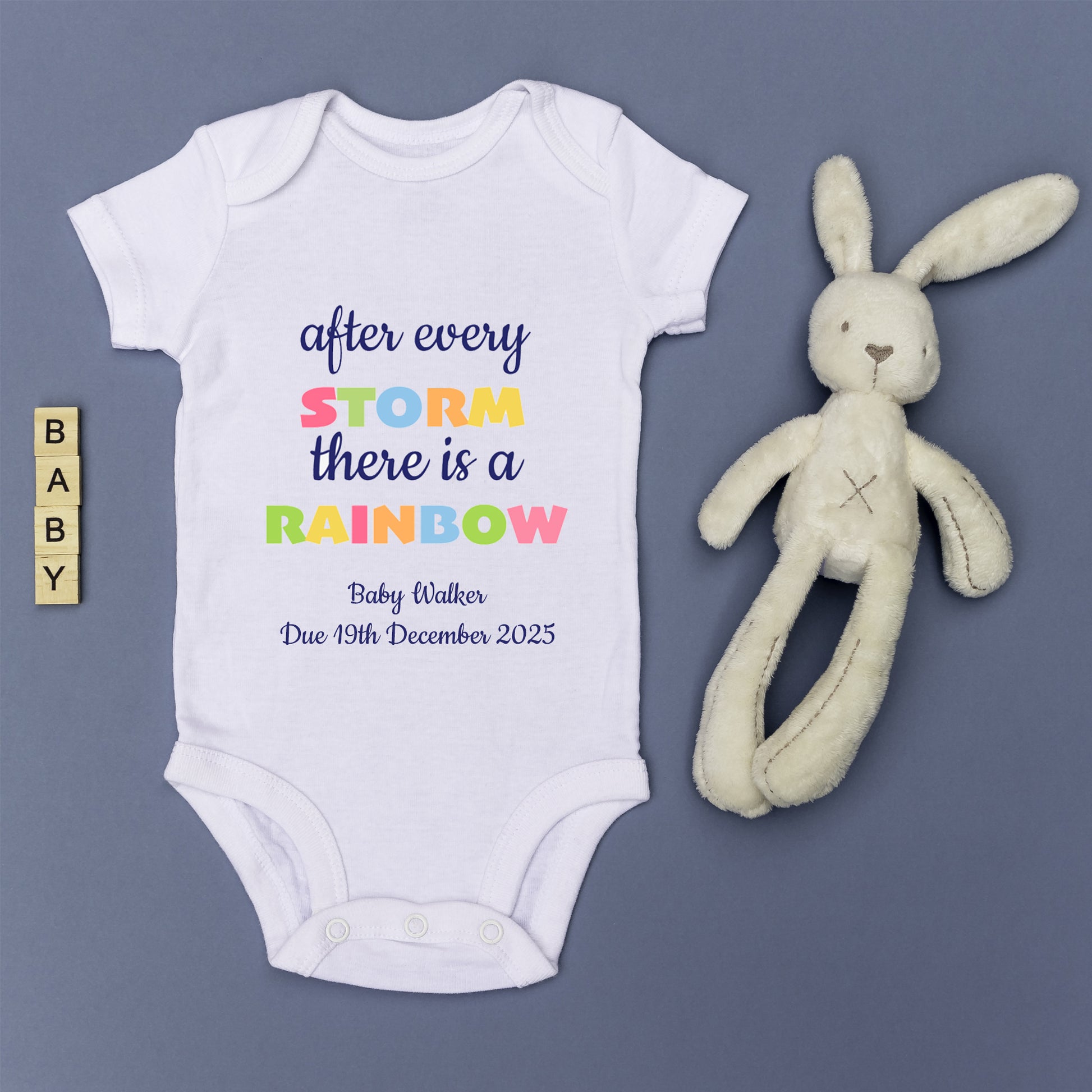 Personalised After Every Storm There is a Rainbow Baby Grow Vest Newborn