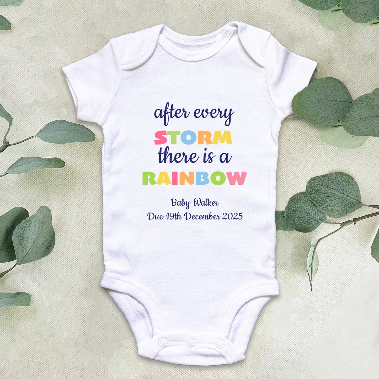 Personalised After Every Storm There is a Rainbow Baby Grow Vest