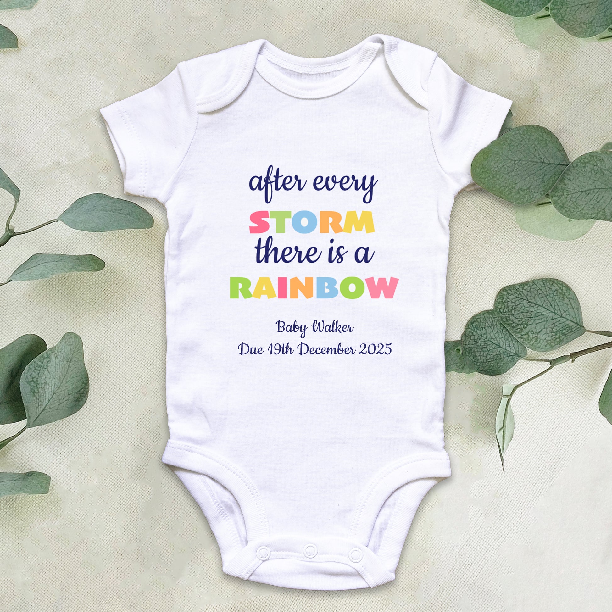 Personalised After Every Storm There is a Rainbow Baby Grow Vest
