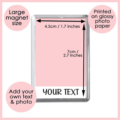 Personalised Baby Photo Magnet - Add your names - Any photo - Jumbo X Large 70mm x 45mm keyring - New Baby