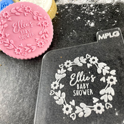 Personalised Baby Shower Icing Stamp Embosser for Biscuits, Cookies, Cupcakes - Flowers & Hearts