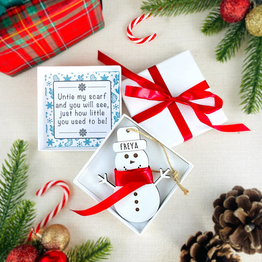 Personalised Ribbon Measurement Snowman Bauble - Gift Boxed 