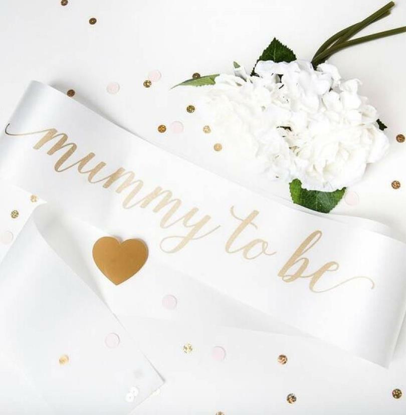Mummy to Be Baby Shower, Gender Reveal Sash - White with Gold Text