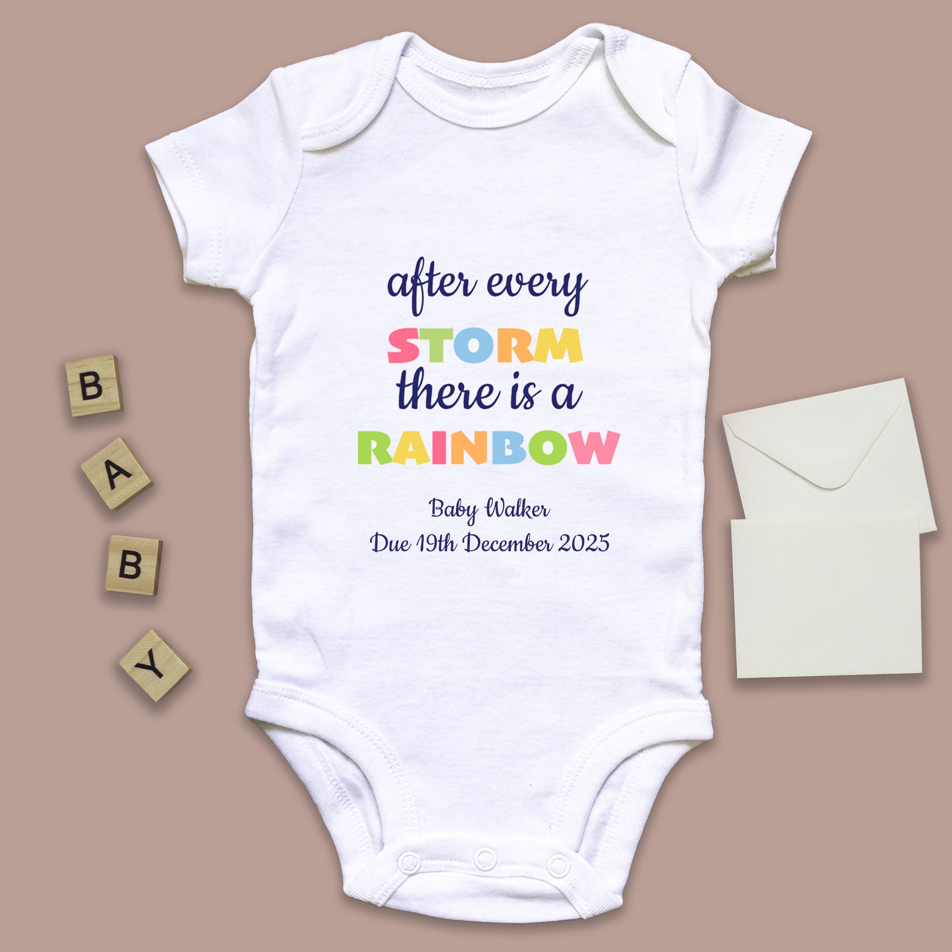 Personalised After Every Storm There is a Rainbow Baby Grow Vest