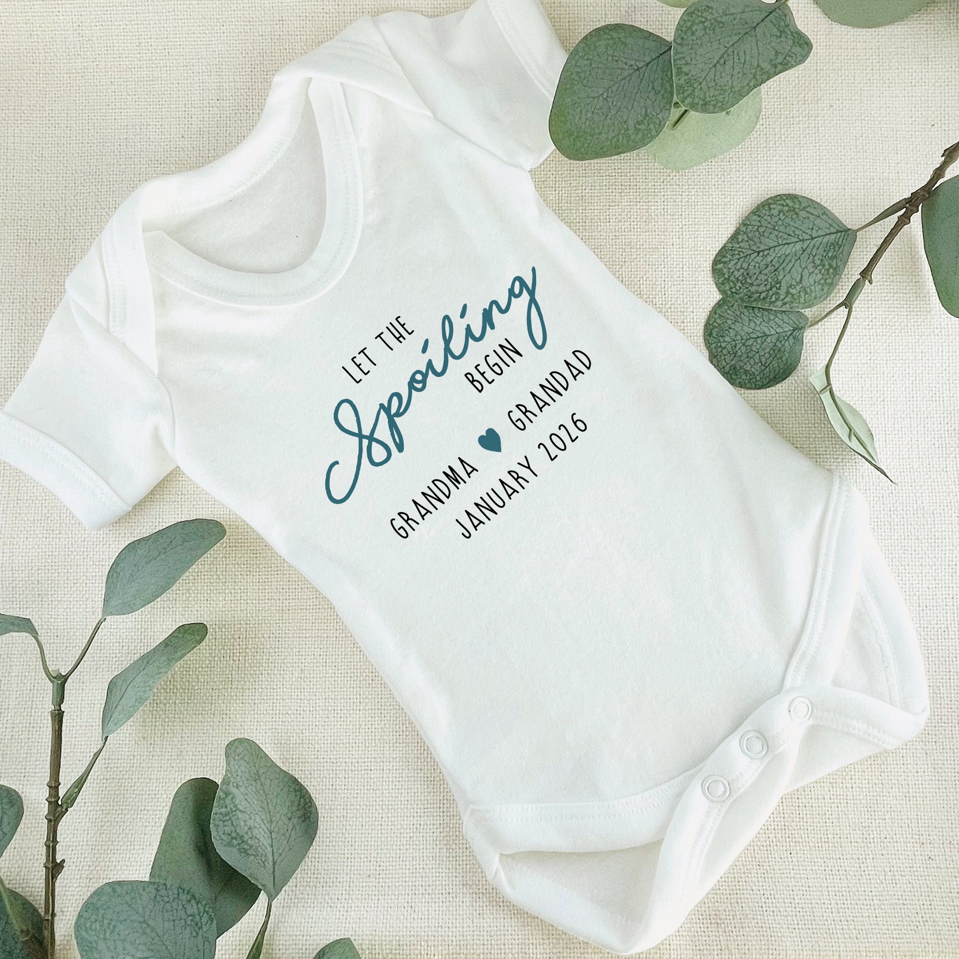 Personalised Let the Spoiling Begin Baby Grow Vest Grandparents