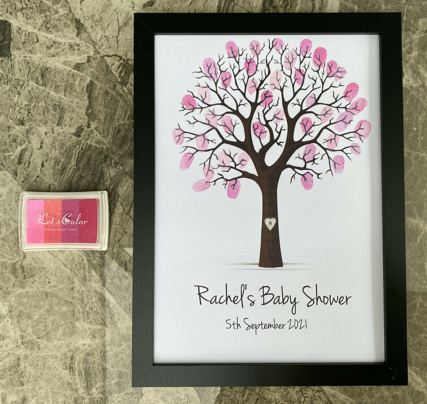 Personalised Baby Shower Finger Print Tree - Frame & Ink pad Option - Add your name & Date