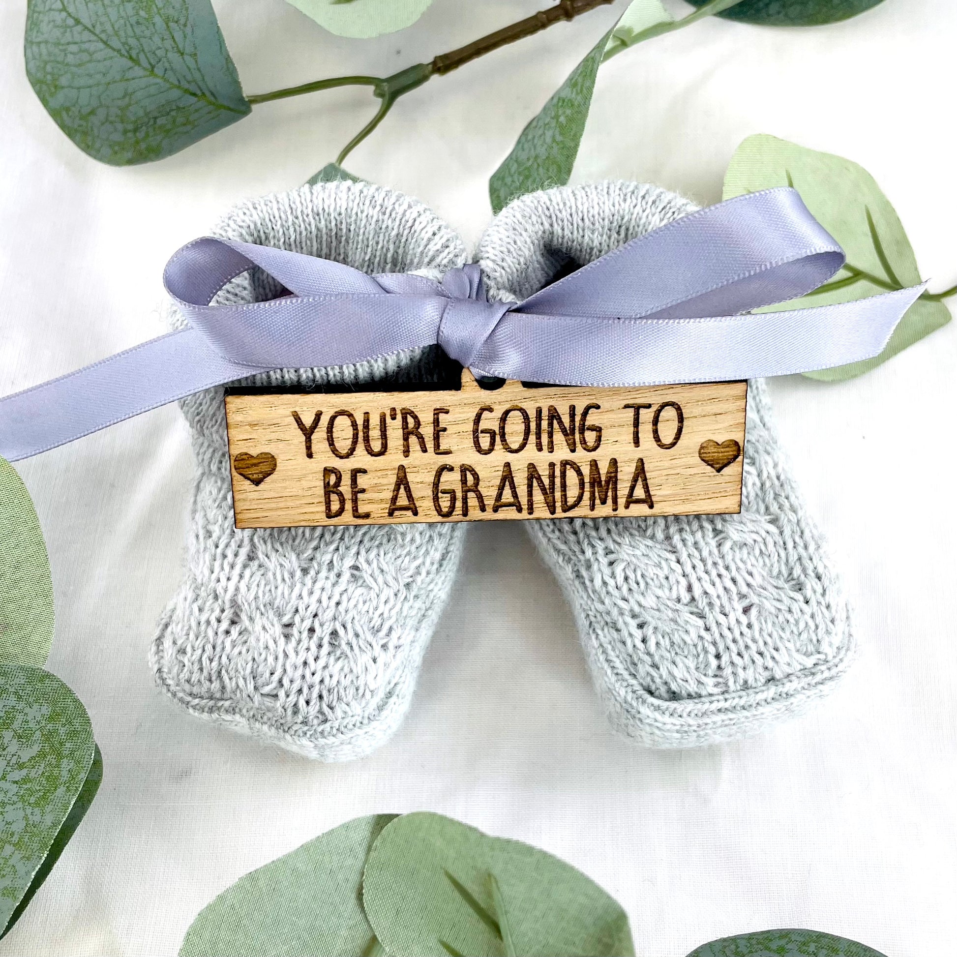 Guess What 'You're going to be a Grandma' Pregnancy Announcement Grey Booties