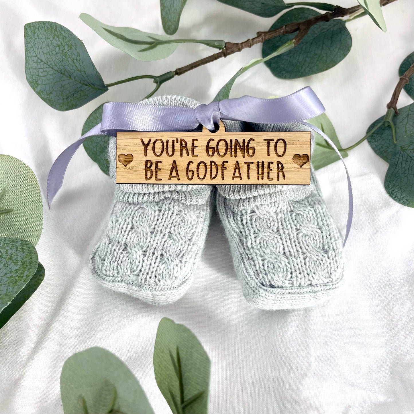 Guess What 'You're going to be a Godfather' Pregnancy Announcement Gift Boxed Grey Booties