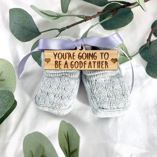 Guess What 'You're going to be a Godfather' Pregnancy Announcement Gift Boxed Grey Booties