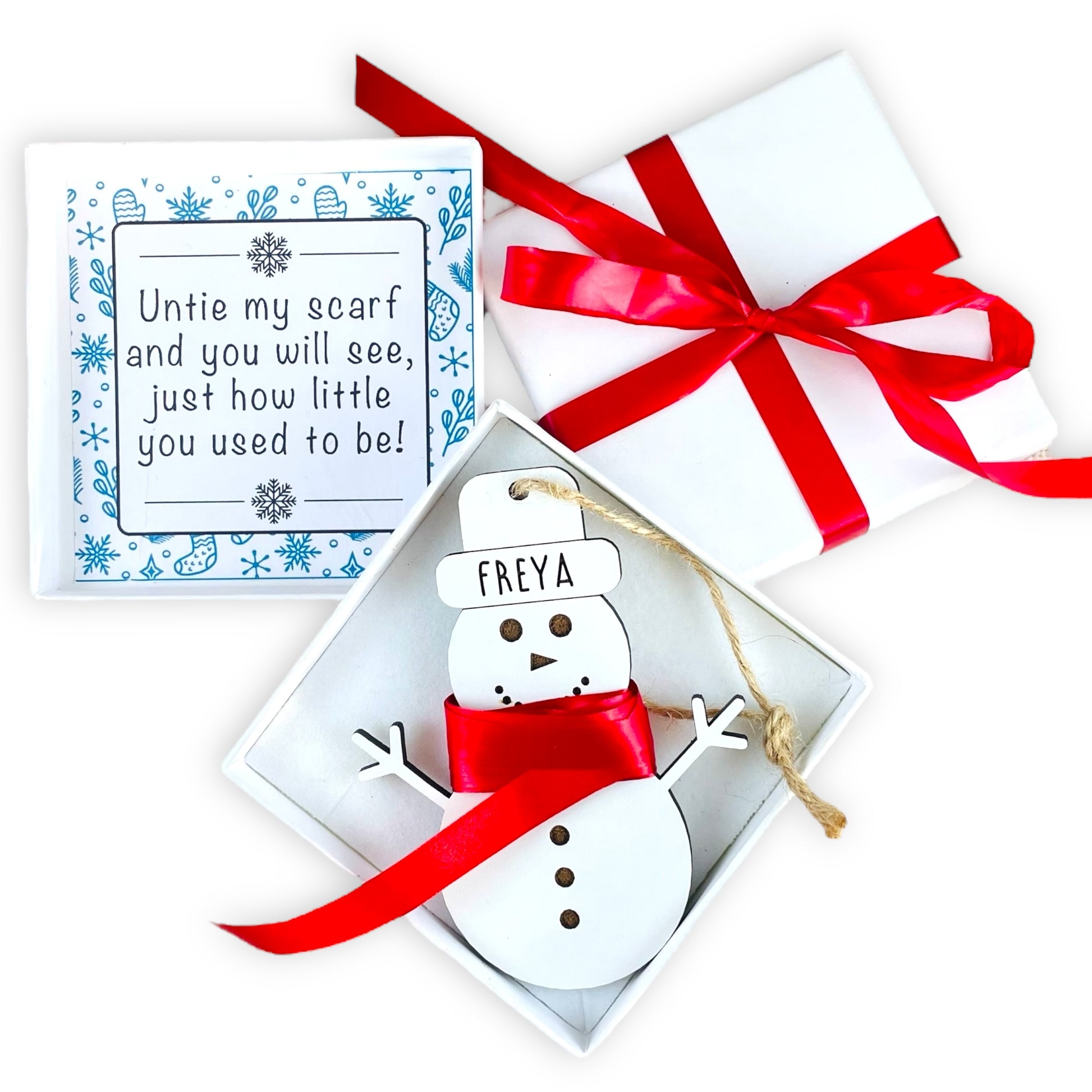 Personalised Ribbon Measurement Snowman Bauble - Gift Boxed 