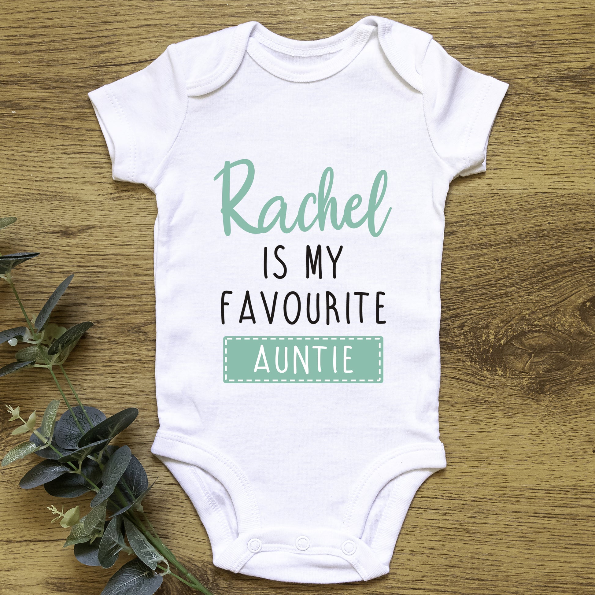 Personalised Favourite Auntie / Uncle Baby Grow Vest - Add any Name - Green